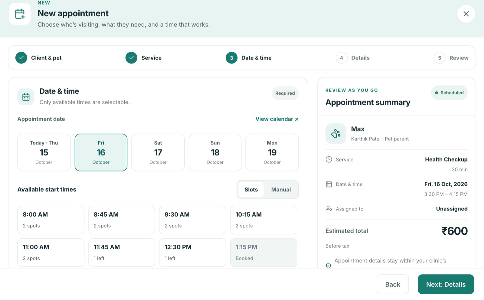 New appointment booking wizard