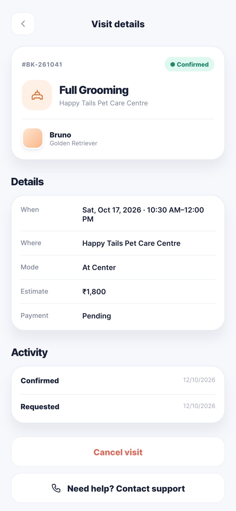 Pet owner app — Visit details